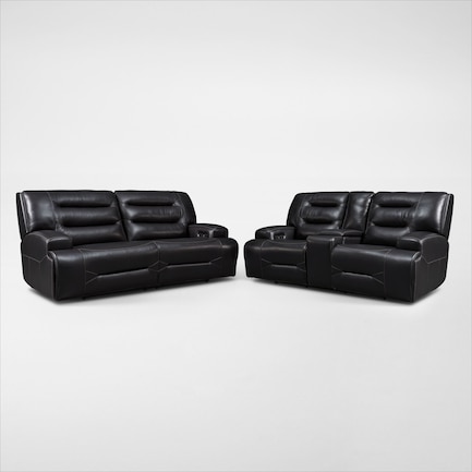 Preston Dual-Power Reclining Sofa and Loveseat Set - Black