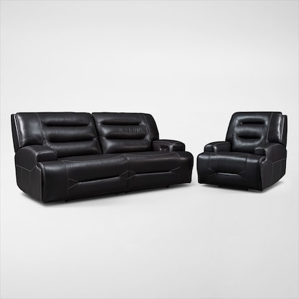 Preston Dual-Power Reclining Sofa and Recliner Set - Black