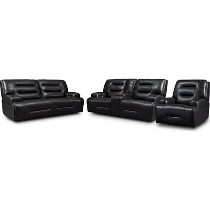 Preston Dual-Power Reclining Sofa, Loveseat and Recliner - Black