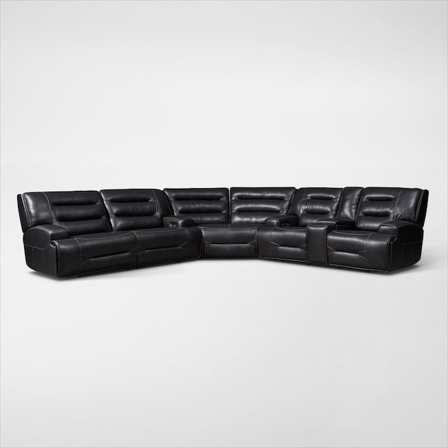 Living Room Furniture - Preston 3-Piece Dual-Power Reclining Sectional with 4 Reclining Seats - Black