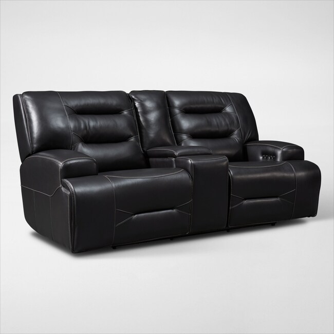 Living Room Furniture - Preston Dual-Power Reclining Loveseat - Black