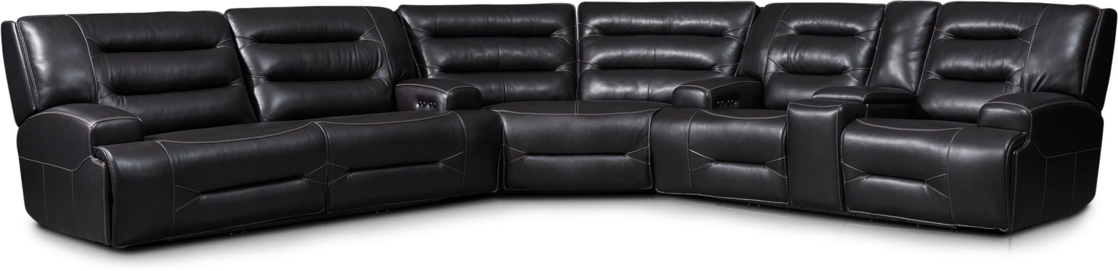 Preston 3 Piece Dual Power Reclining Sectional with 4 Reclining Seats in Black American Signature Furniture