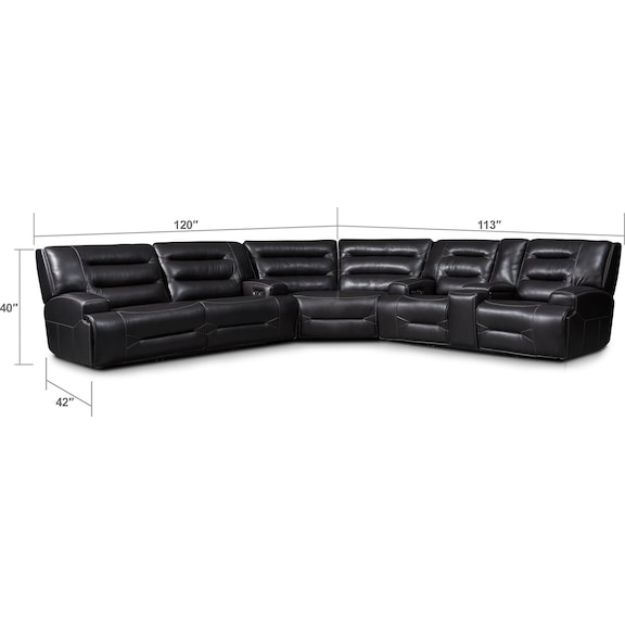 Living Room Furniture - Preston 3-Piece Dual-Power Reclining Sectional with 4 Reclining Seats - Black