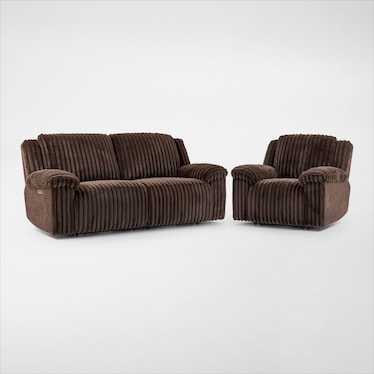 Rafi Dual-Power Reclining Sofa and Loveseat Set