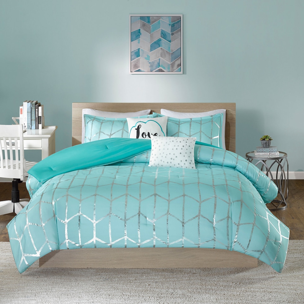 raina blue full queen bedding set   