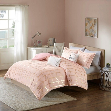 Raina 5-Piece Queen Bedding Set - Blush