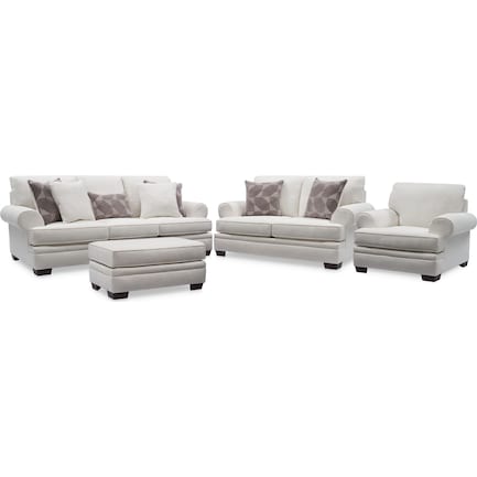 Reese Sofa, Loveseat, Chair and Ottoman - Ivory