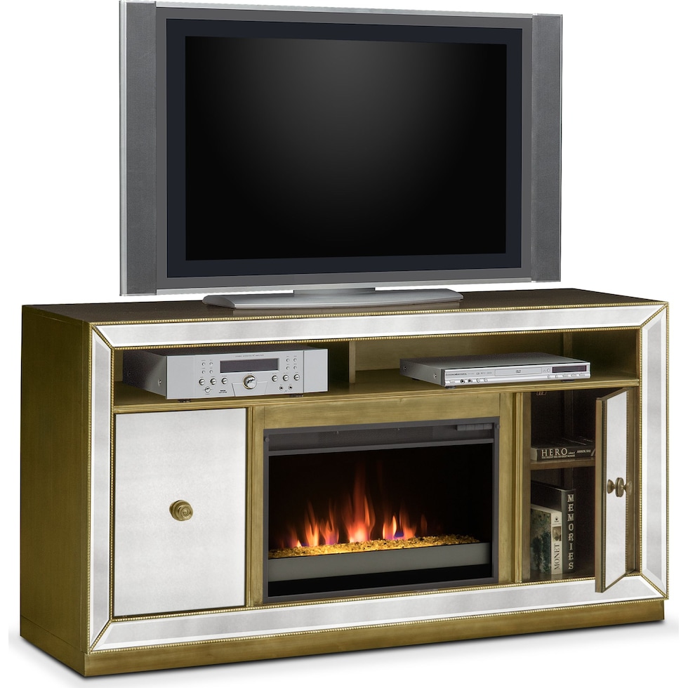 reflection entertainment mirrored fireplace tv stand   