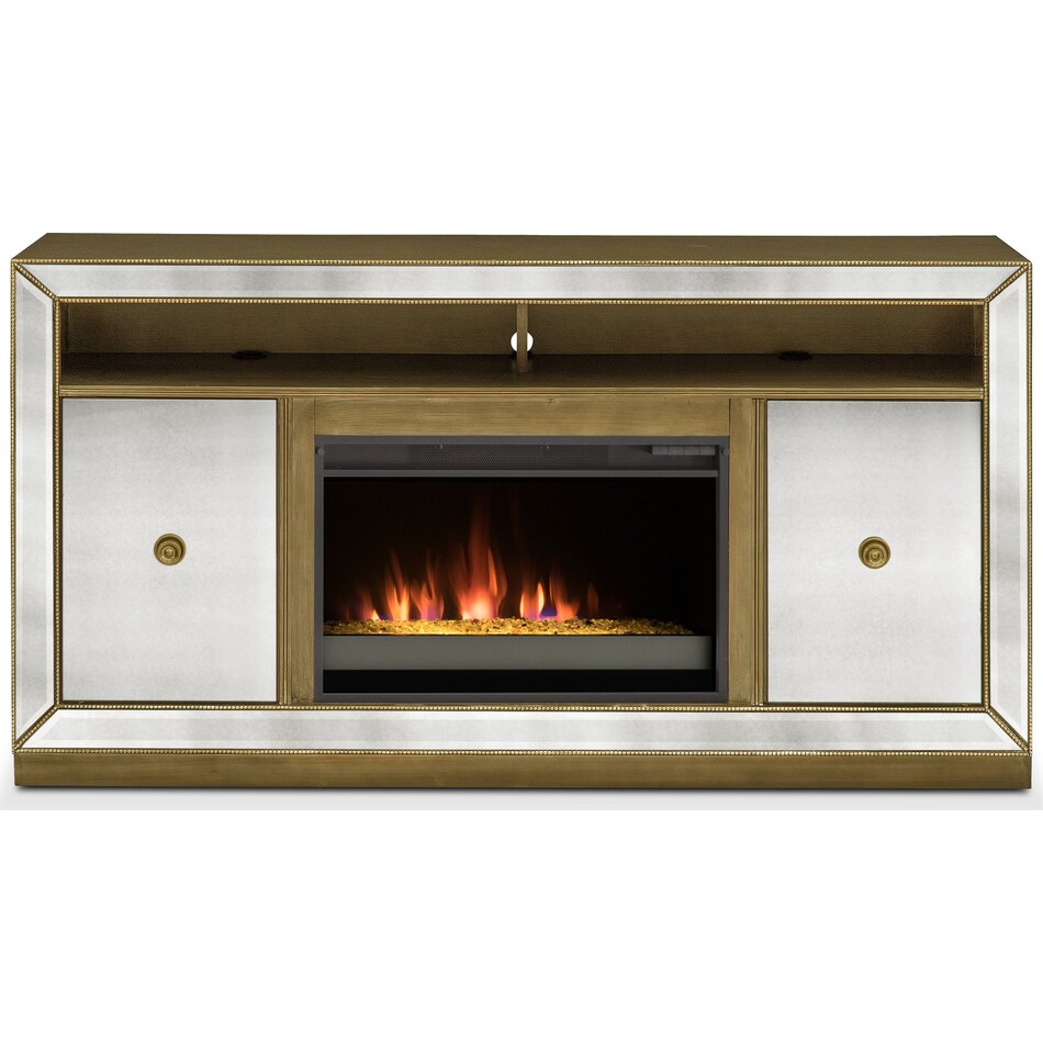 reflection entertainment mirrored fireplace tv stand   