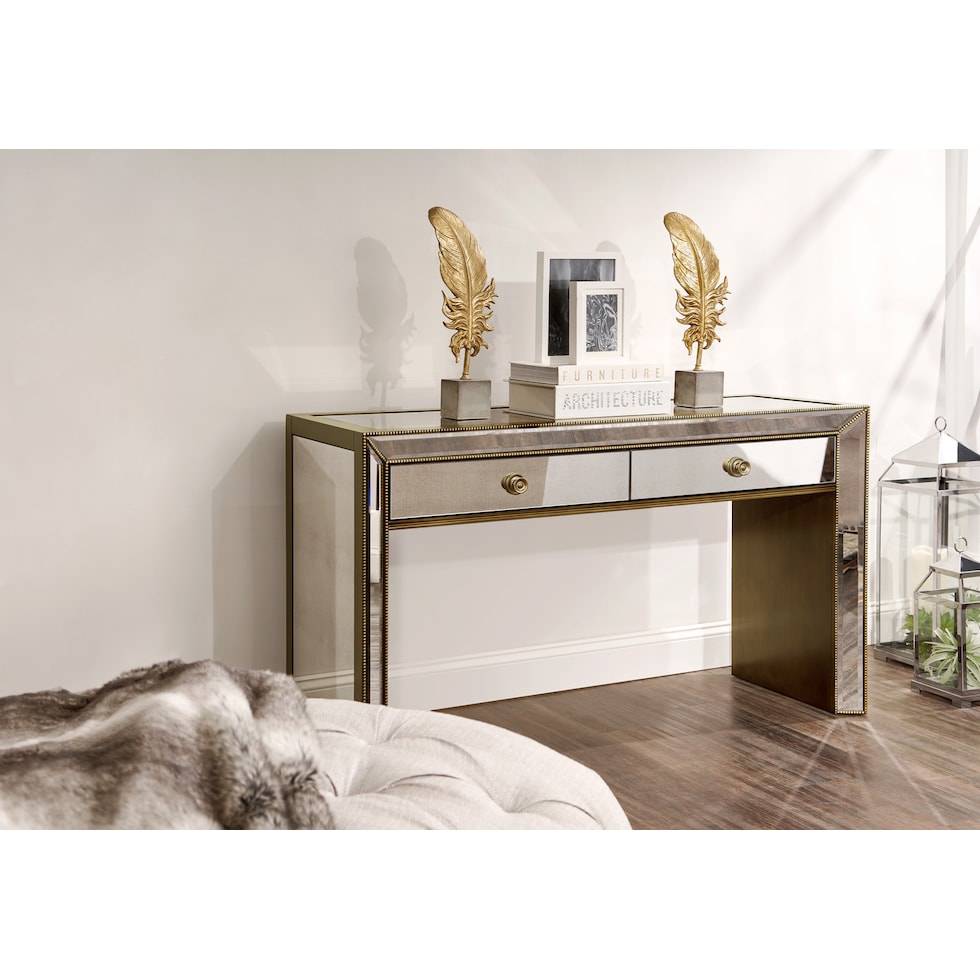 reflection antiqued mirror console table   