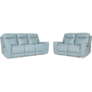 Remi Dual-Power Reclining Sofa and Loveseat Set - Sky Blue