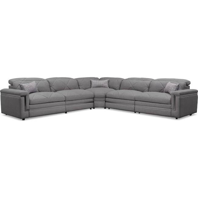 Living Room Furniture - Revel 5-Piece Dual-Power Reclining Sectional with 3 Reclining Seats