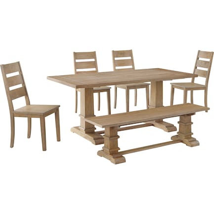 Ridgeline Dining Table, 4 Chairs and Bench