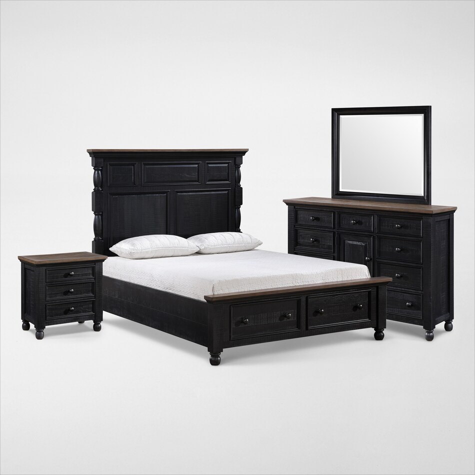 Riverview 6Piece Storage Bedroom Set with Dresser, Mirror and Charging