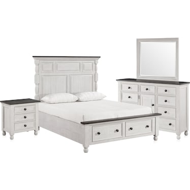 Riverview 6-Piece Storage Bedroom Set with Dresser, Mirror and Charging Nightstand