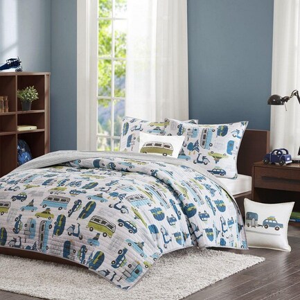 Road Trip 4-Piece Full/Queen Bedding Set - Blue and Green