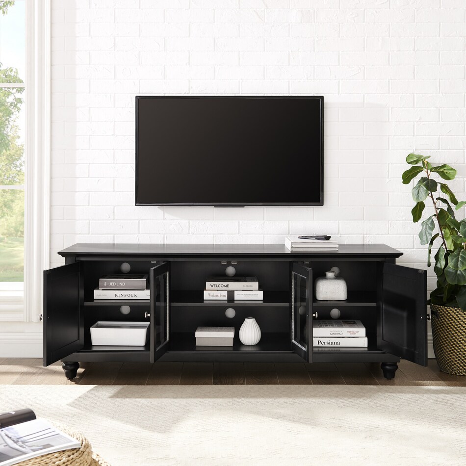 Ronald 60” Glass Door TV Stand Black Value City Furniture