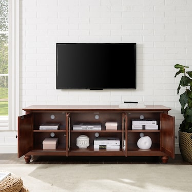 Ronald 60” Glass Door TV Stand - Mahogany