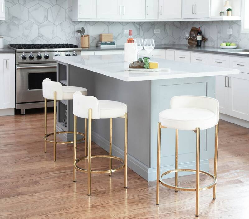 Rosen Set 2 CounterHeight Stools White Velvet Value City Furniture