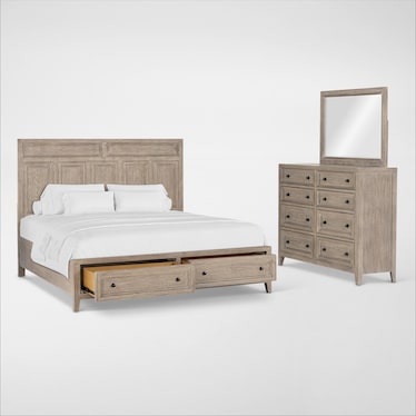 Rowan 5-Piece Storage Bedroom Set with Dresser and Mirror