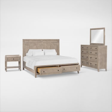 Rowan 6-Piece Storage Bedroom Set with Dresser, Mirror and Nightstand