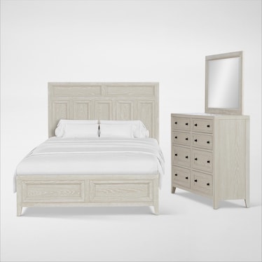 Rowan 5-Piece Queen Panel Bedroom Set with Dresser and Mirror - White