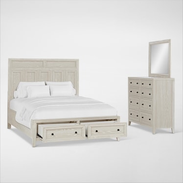 Rowan 5-Piece Queen Storage Bedroom Set with Dresser and Mirror - White