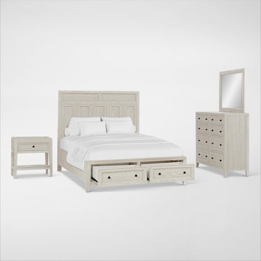 Rowan 6-Piece Queen Storage Bedroom Set with Dresser, Mirror and Nightstand - White