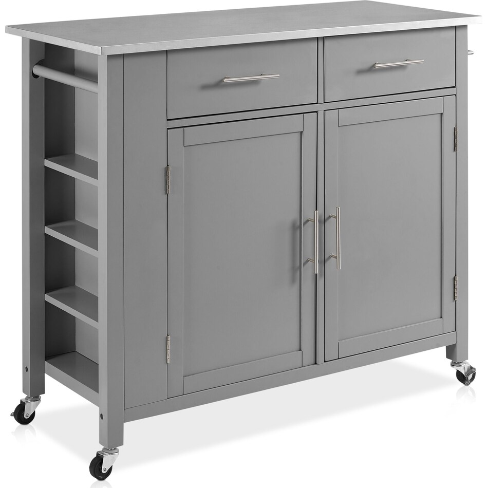 Rylan Storage Cart Gray/Stainless Steel Top Value City Furniture