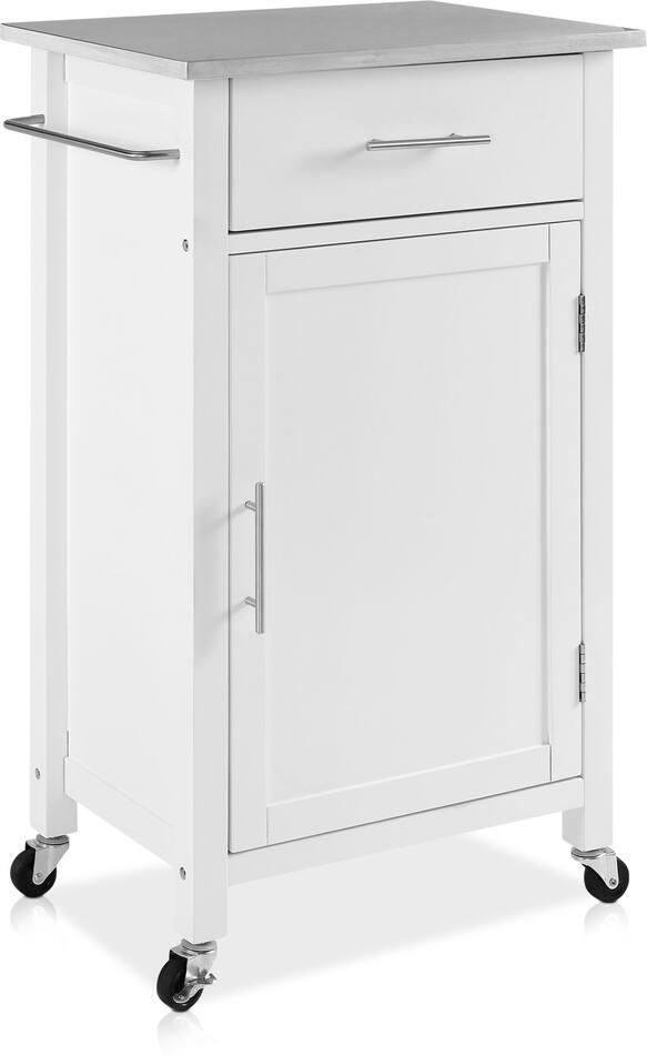 Rylan Small Storage Cart White/Stainless Steel Top Value City Furniture