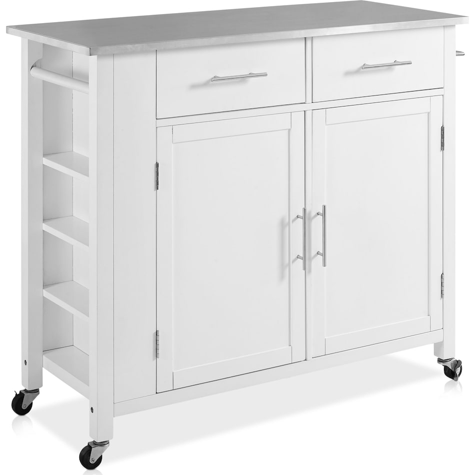 Rylan Storage Cart White/Stainless Steel Top Value City Furniture