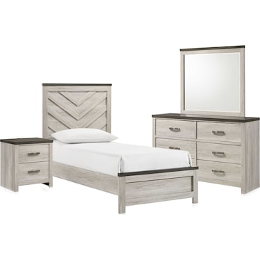 Ryland 6-Piece Youth Panel Bedroom Set with Dresser, Mirror and Charging Nightstand