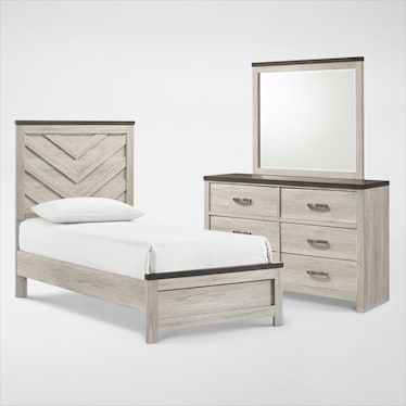 Ryland 5-Piece Youth Panel Bedroom Set with Dresser and Mirror