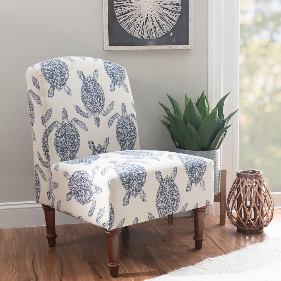 sabine blue and white accent chair   