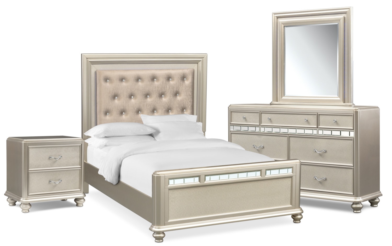 Sabrina 6-Piece Bedroom Set with Nightstand, Dresser and Mirror