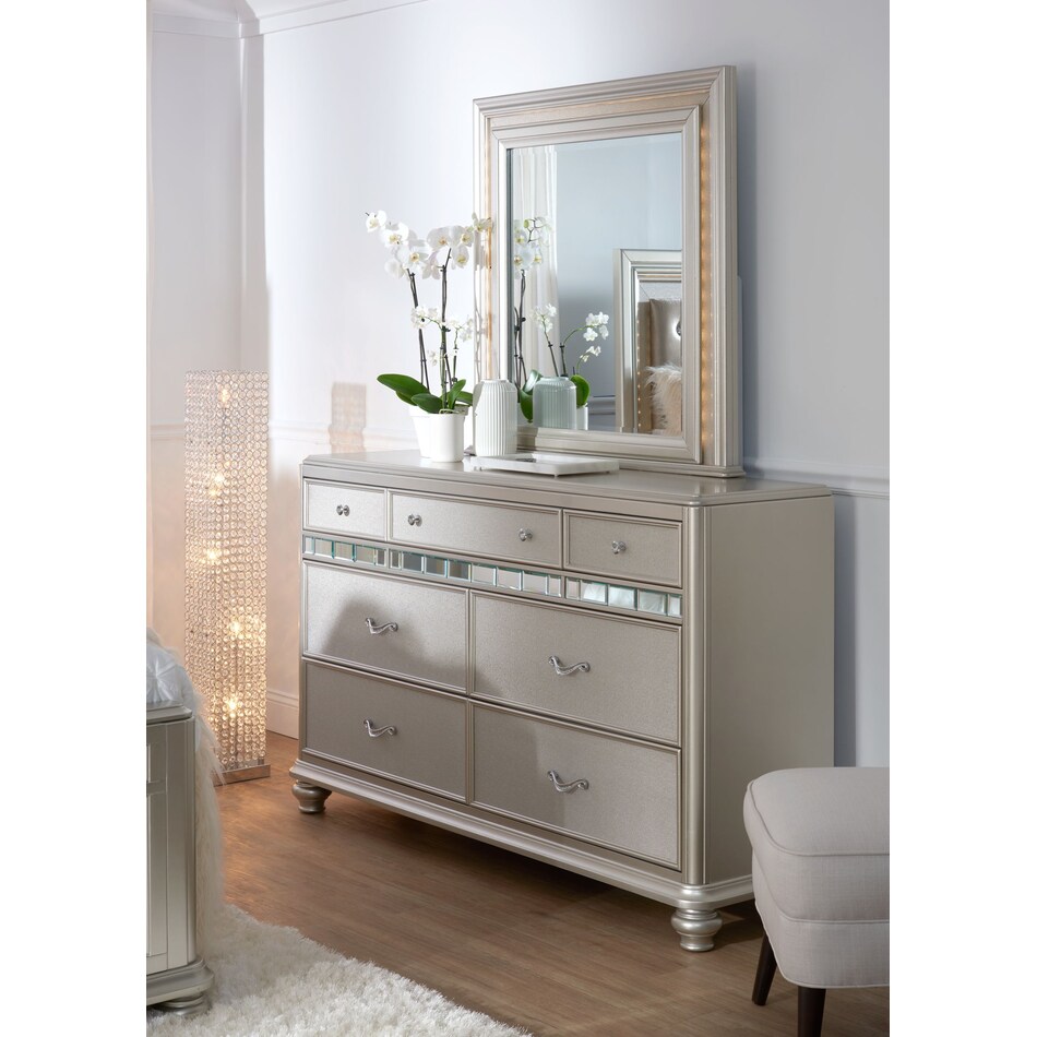 sabrina platinum dresser & mirror   