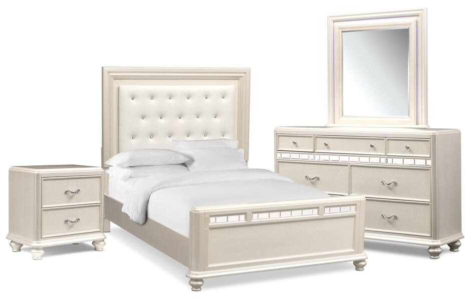 Sabrina 6Piece Queen Bedroom Set with Nightstand, Dresser and Mirror