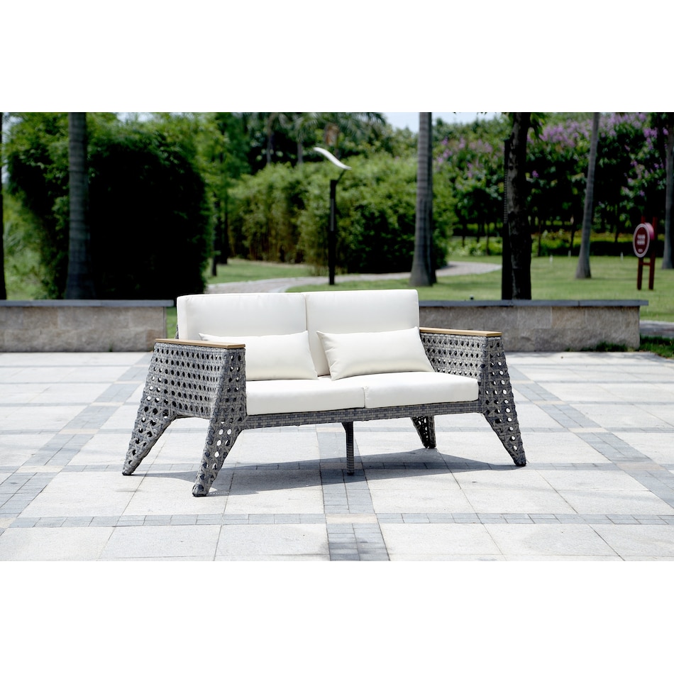sanibel gray cream outdoor loveseat set   
