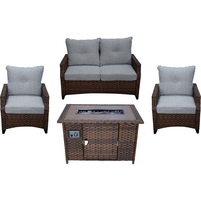 Outdoor Furniture - Santa Cruz Outdoor Loveseat, Set of 2 Chairs, End Table and Fire Table