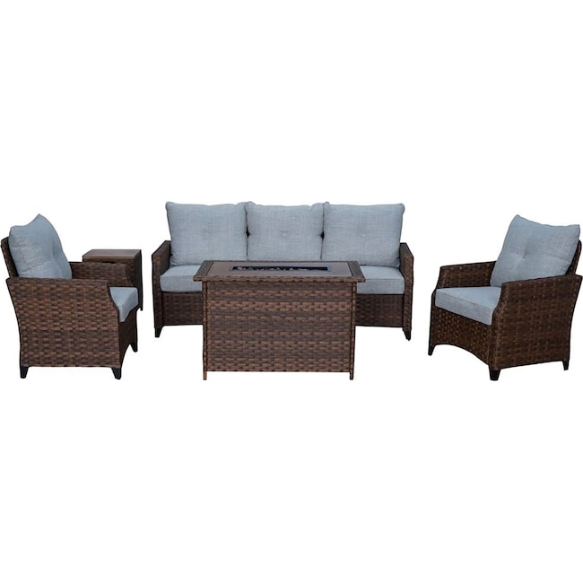 Outdoor Furniture - Santa Cruz Outdoor Sofa, Set of 2 Chairs, End Table and Fire Table