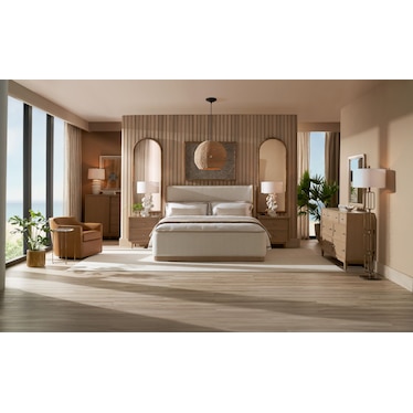 Santa Monica 6-Piece Upholstered Bedroom Set with Dresser, Mirror and Charging Nightstand