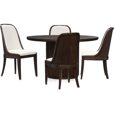 Santa Monica Round Dining Table with 4 Upholstered Dining Chairs