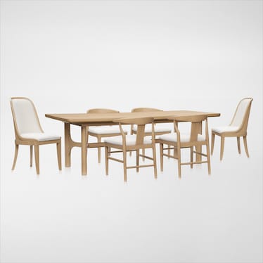 Santa Monica Rectangle Dining Table w/ 4 Wishbone-Back Dining Chairs and 2 Upholstered Dining Chairs