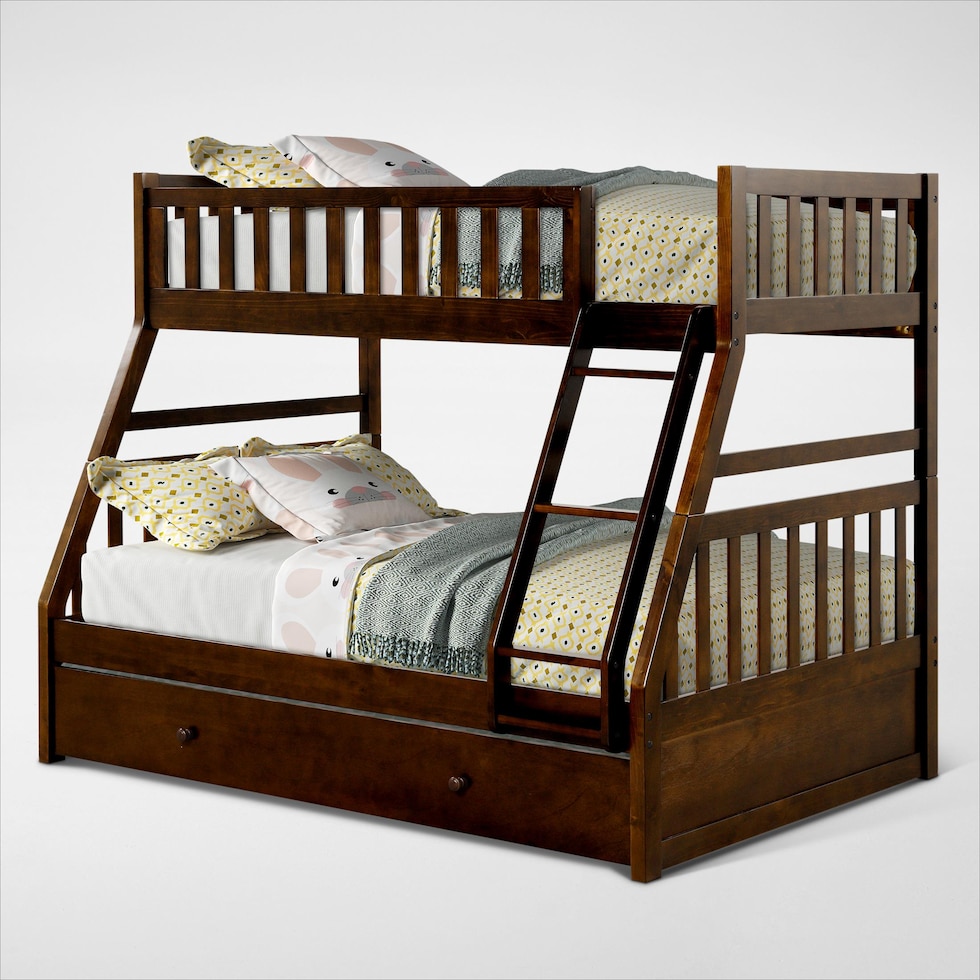 scout dark brown twin over full bunk bed with drawer storage   