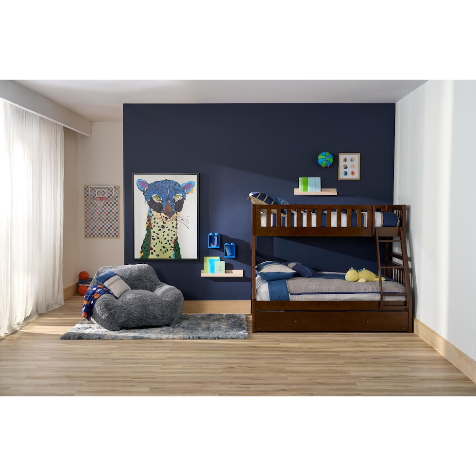 scout dark brown twin over full bunk bed with drawer storage   