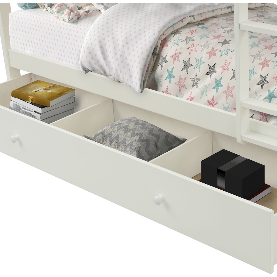 scout white twin over twin bunk bed with drawer storage   