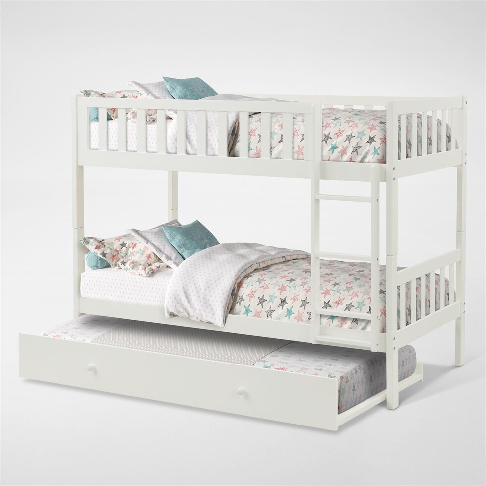 scout white twin over twin bunk bed with trundle   