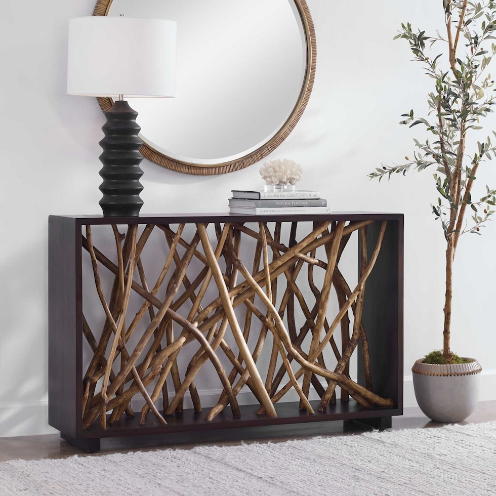 sena dark brown console table   