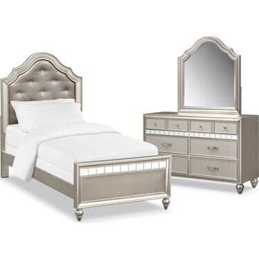 Serena Youth 5-Piece Twin Bedroom Set with Dresser and Mirror - Platinum