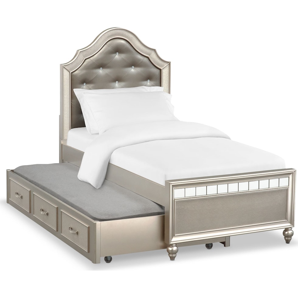 serena youth platinum silver twin bed with trundle   